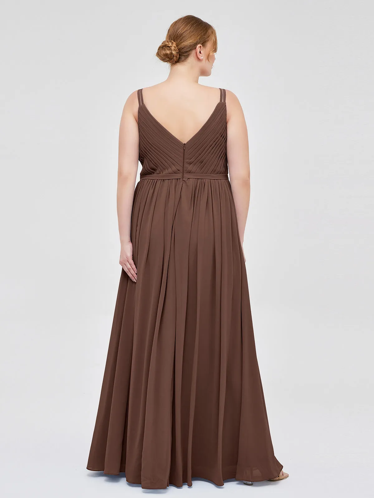Double Strap Chiffon Bridesmaid Dresses Chocolate Plus Size