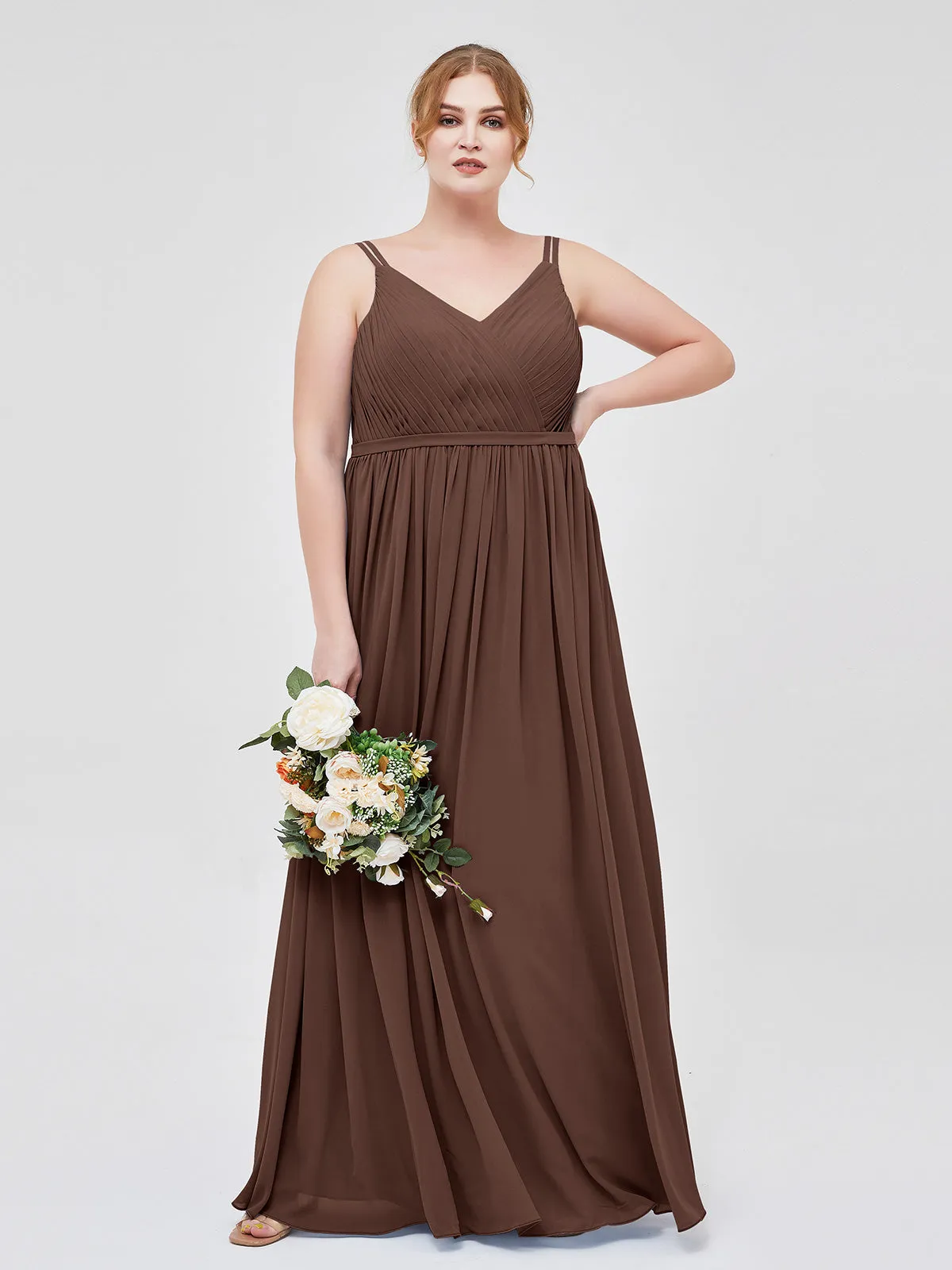 Double Strap Chiffon Bridesmaid Dresses Chocolate Plus Size