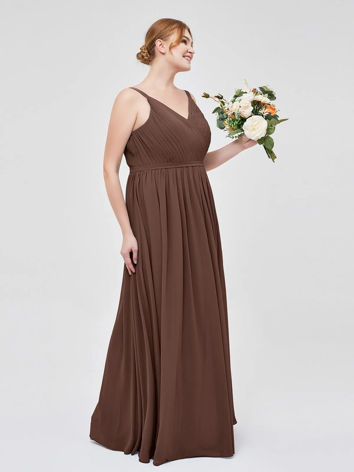 Double Strap Chiffon Bridesmaid Dresses Chocolate Plus Size