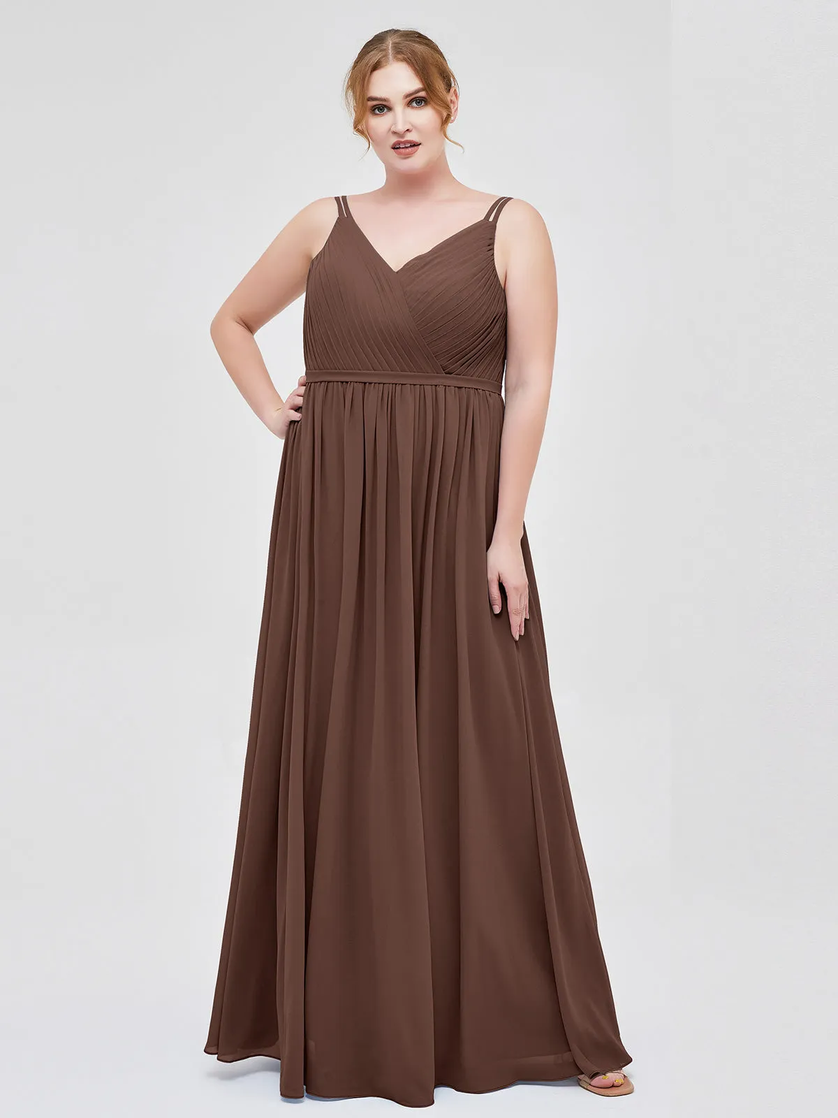 Double Strap Chiffon Bridesmaid Dresses Chocolate Plus Size