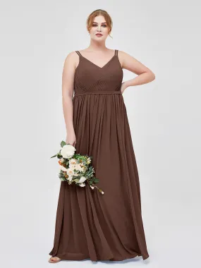 Double Strap Chiffon Bridesmaid Dresses Chocolate Plus Size