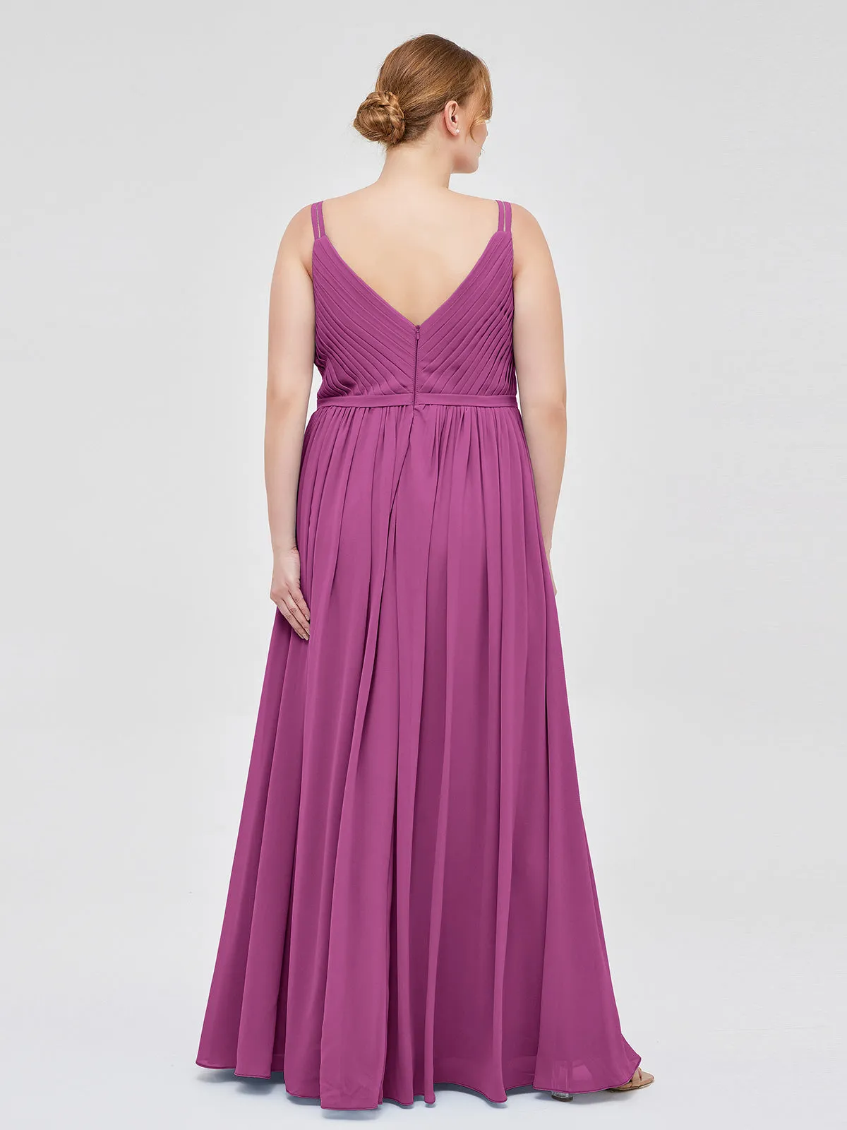 Double Strap Chiffon Bridesmaid Dresses Orchid Plus Size