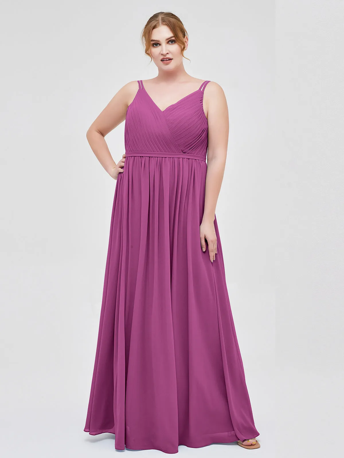 Double Strap Chiffon Bridesmaid Dresses Orchid Plus Size