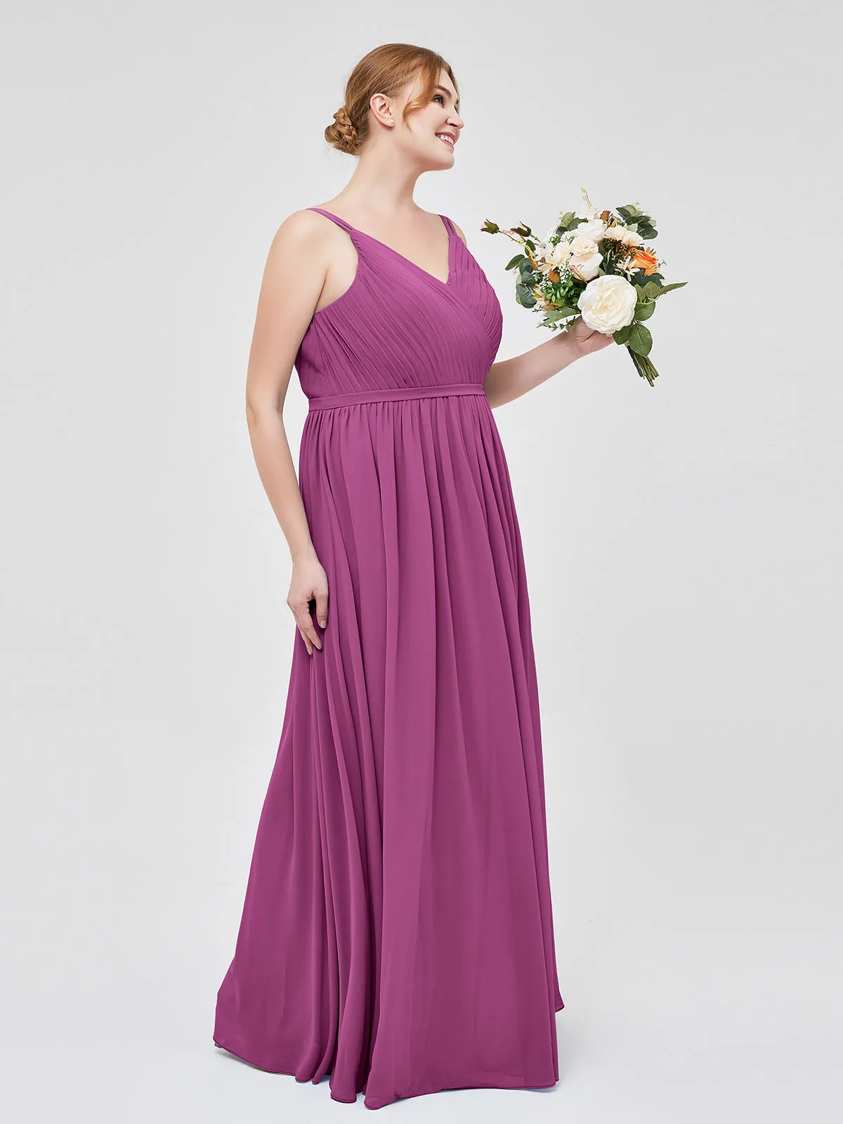 Double Strap Chiffon Bridesmaid Dresses Orchid Plus Size
