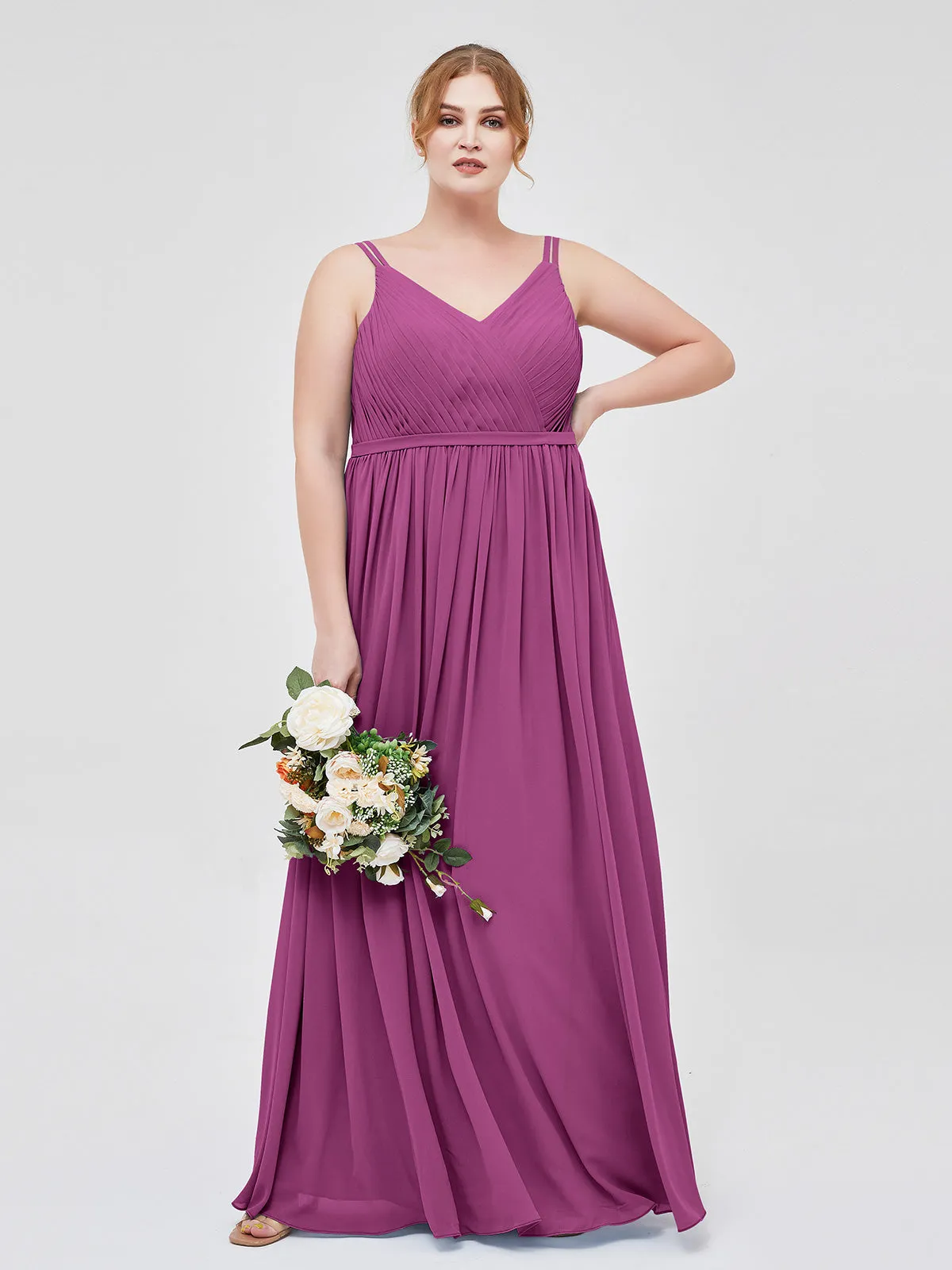 Double Strap Chiffon Bridesmaid Dresses Orchid Plus Size