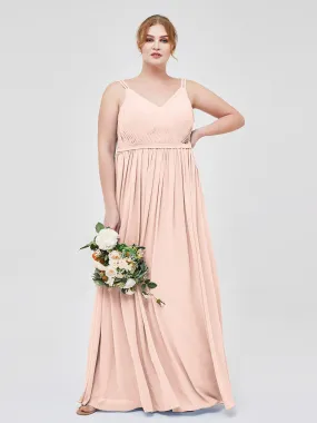Double Strap Chiffon Bridesmaid Dresses Pearl Pink Plus Size