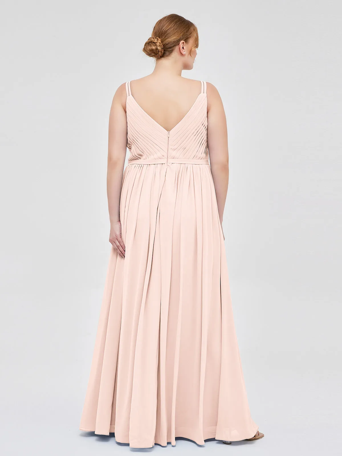 Double Strap Chiffon Bridesmaid Dresses Pearl Pink Plus Size