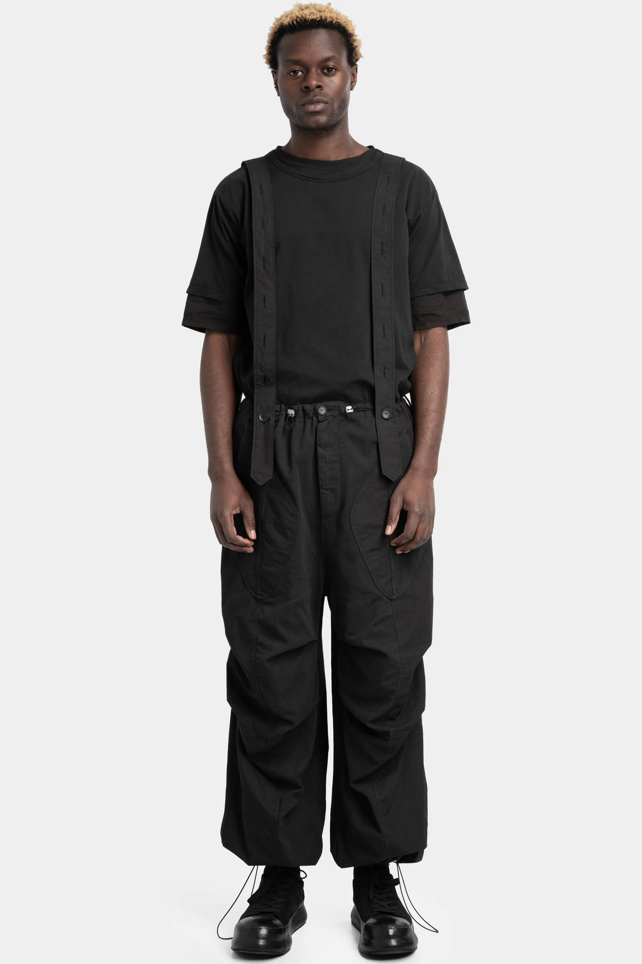 Draped suspender pants