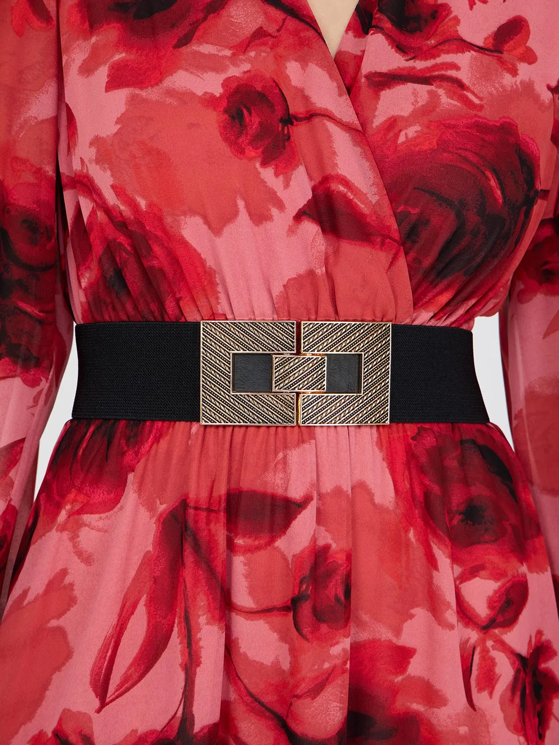 Elastic Belt With Textured Gold Buckle
