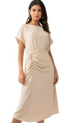 Elastic Shirring Midi Dress