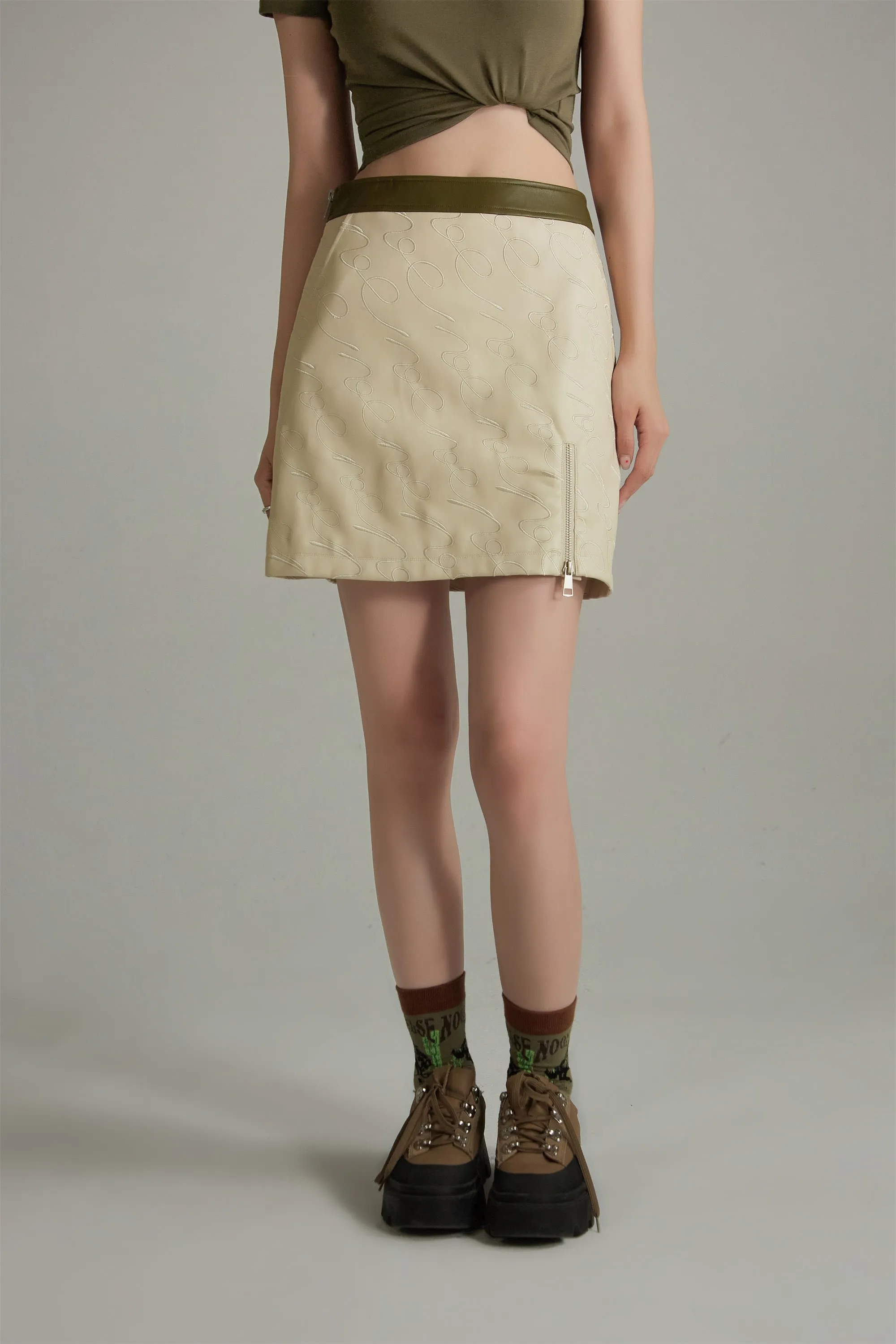 Embroidered Leather Skirt