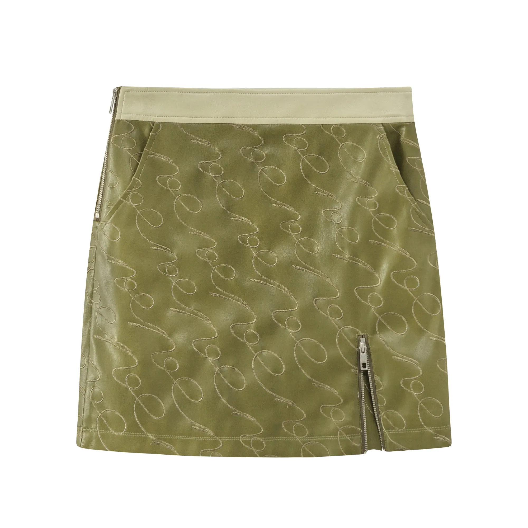 Embroidered Leather Skirt