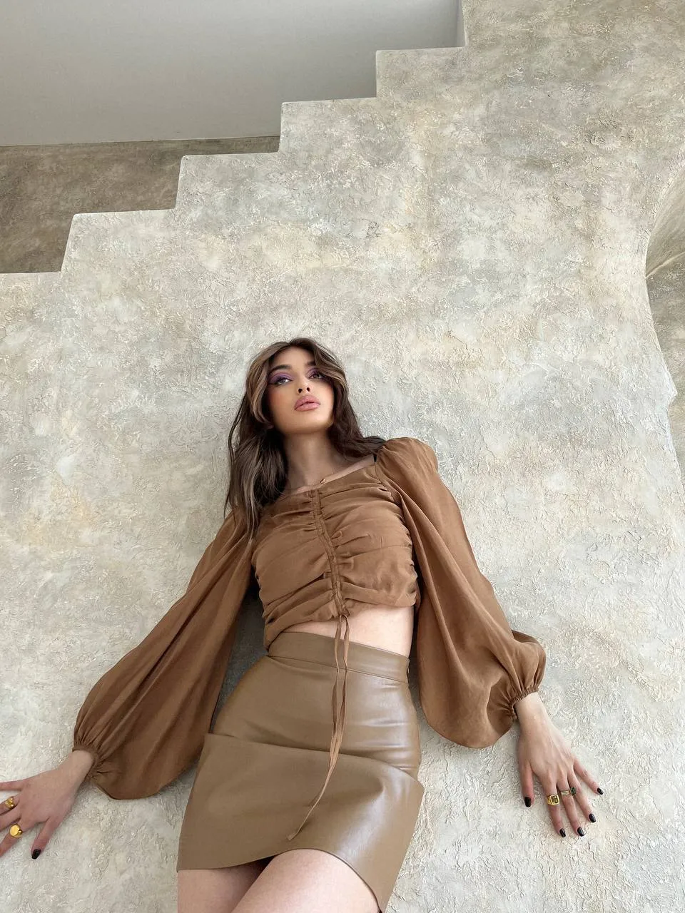 Faux-leather mini skirt
