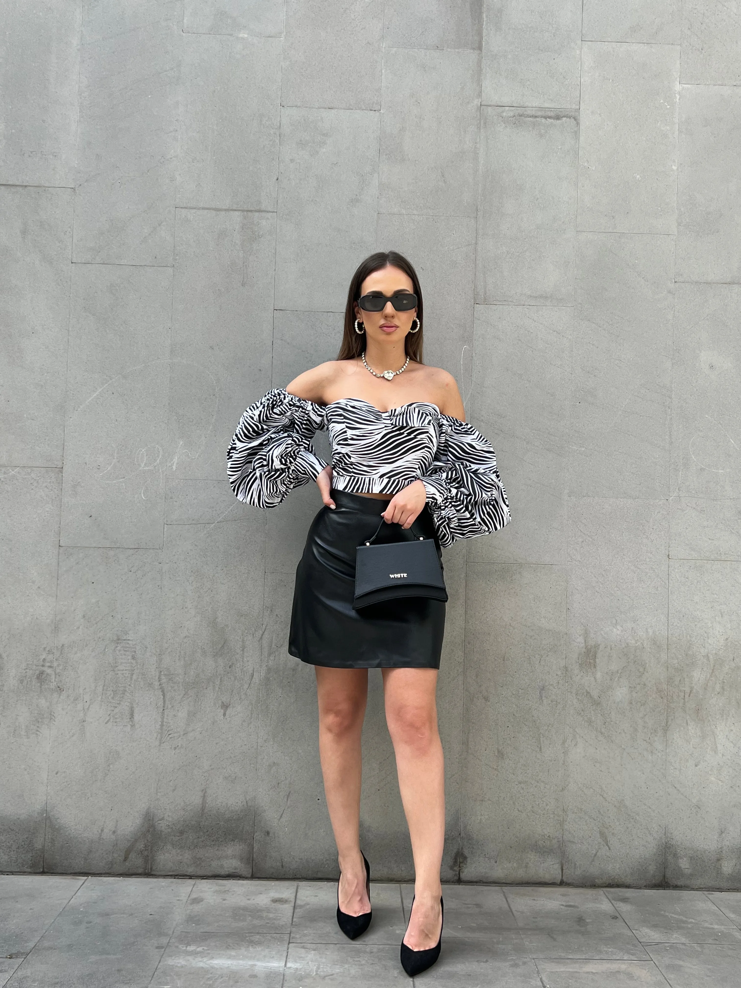 Faux-leather mini skirt