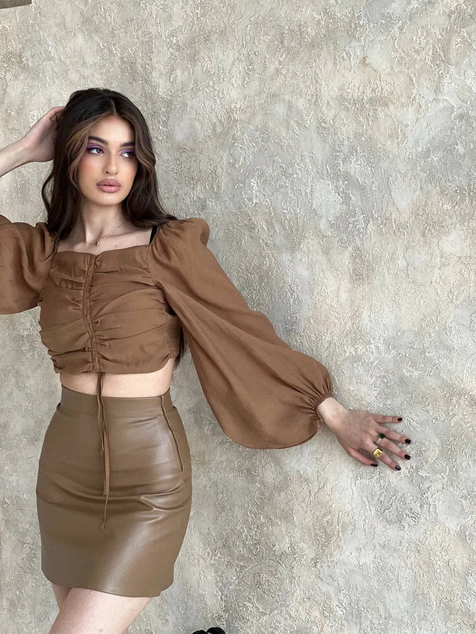 Faux-leather mini skirt
