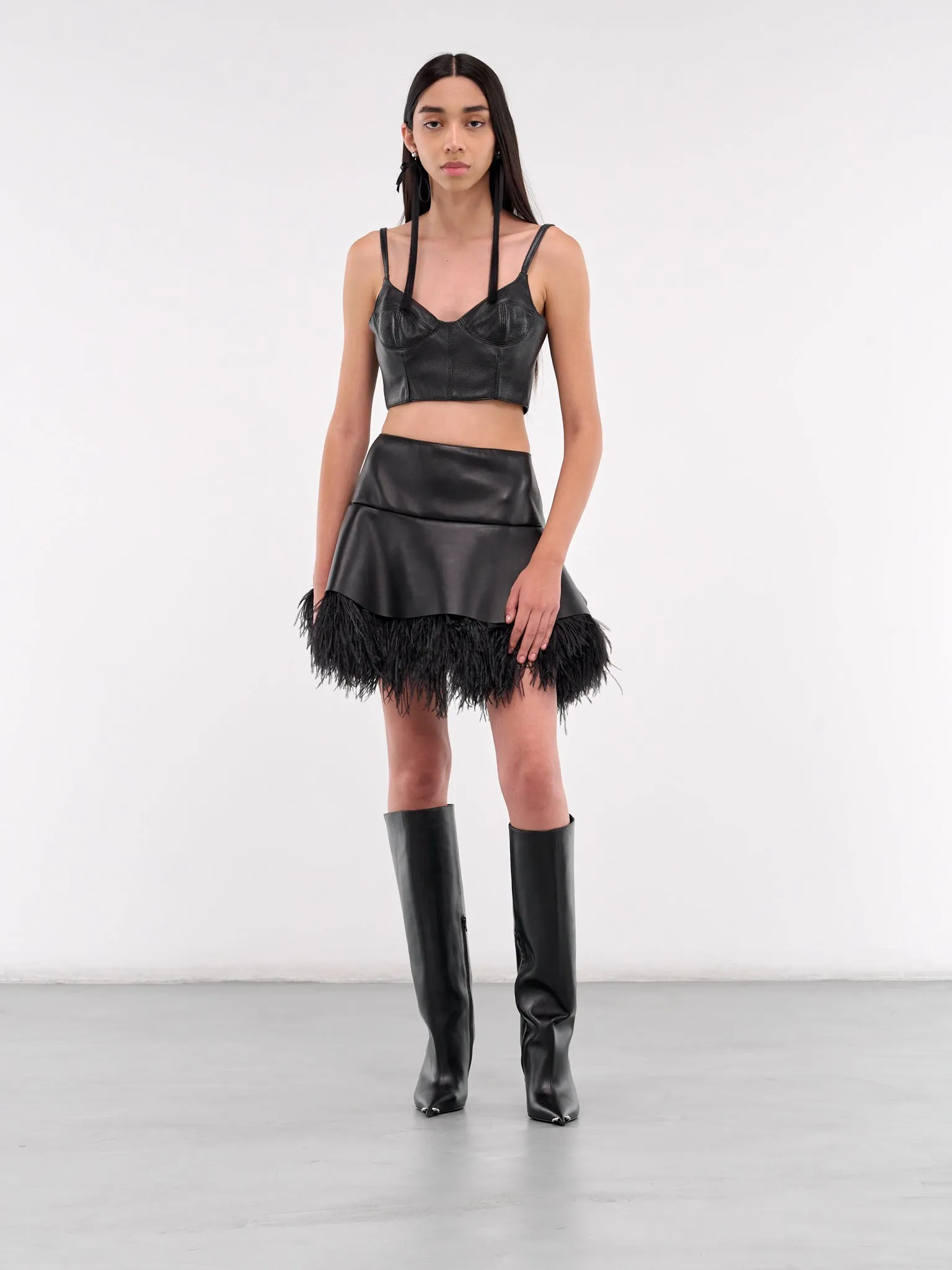 Feather Trim Peplum Mini Skirt (DK25S-BLACK)