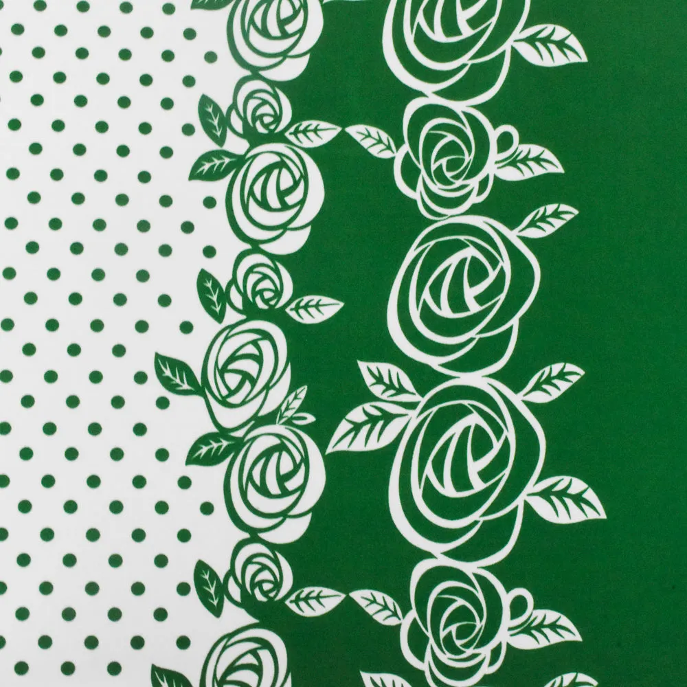 Green-White Dot With Floral Border Print Stretch Poly ITY Knit Fabric