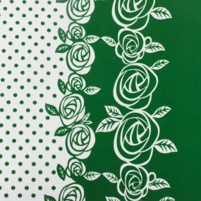 Green-White Dot With Floral Border Print Stretch Poly ITY Knit Fabric