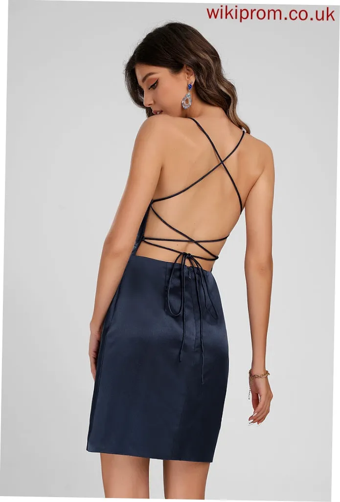 Homecoming Dresses Dress Homecoming Sheath/Column Poll Satin Pleated Neckline Short/Mini With Square