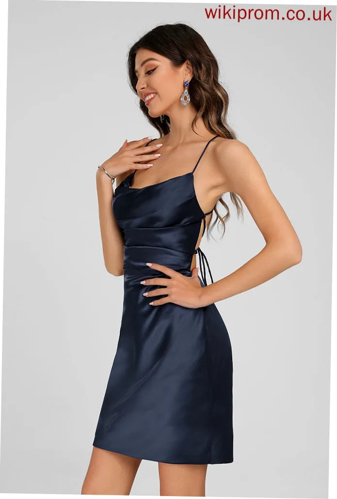 Homecoming Dresses Dress Homecoming Sheath/Column Poll Satin Pleated Neckline Short/Mini With Square