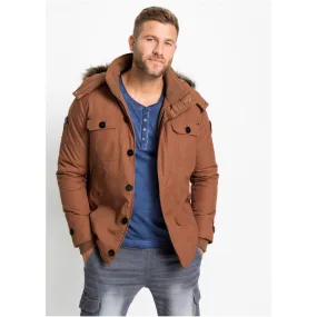 John Baner Hooded Jacket with Fur Trim Chestnut Size 48