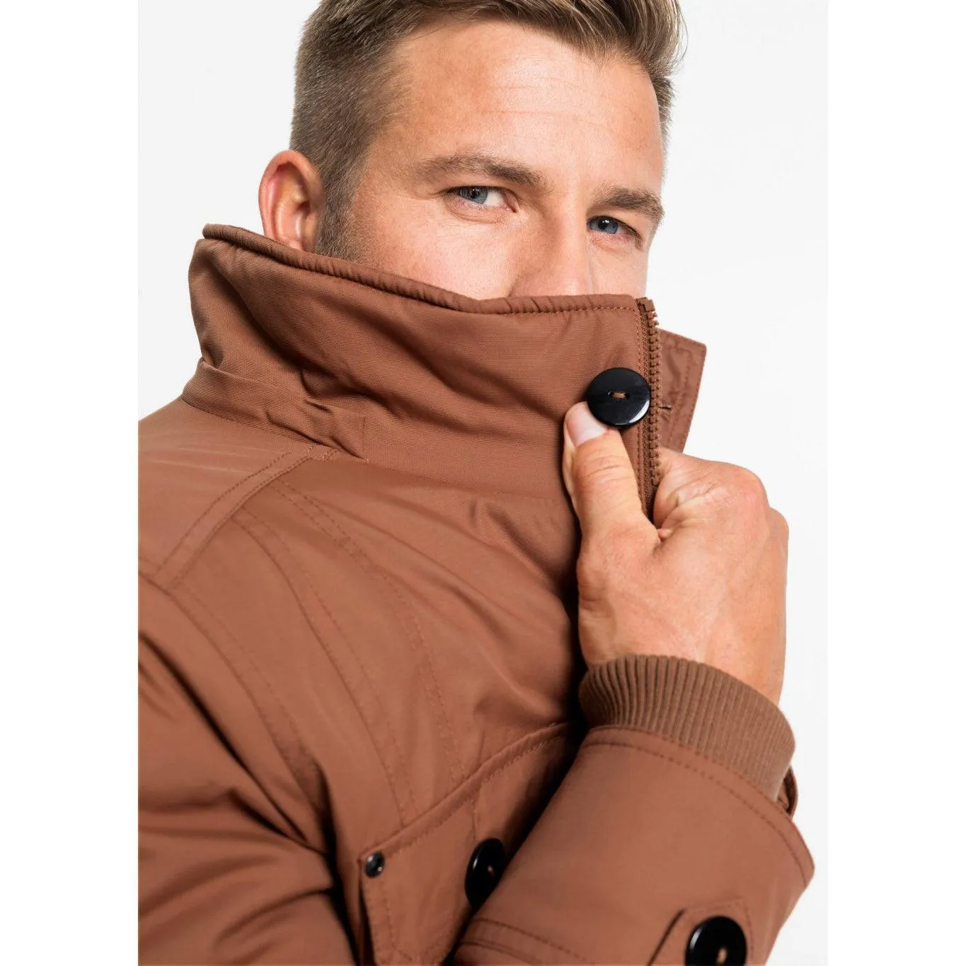 John Baner Hooded Jacket with Fur Trim Chestnut Size 48