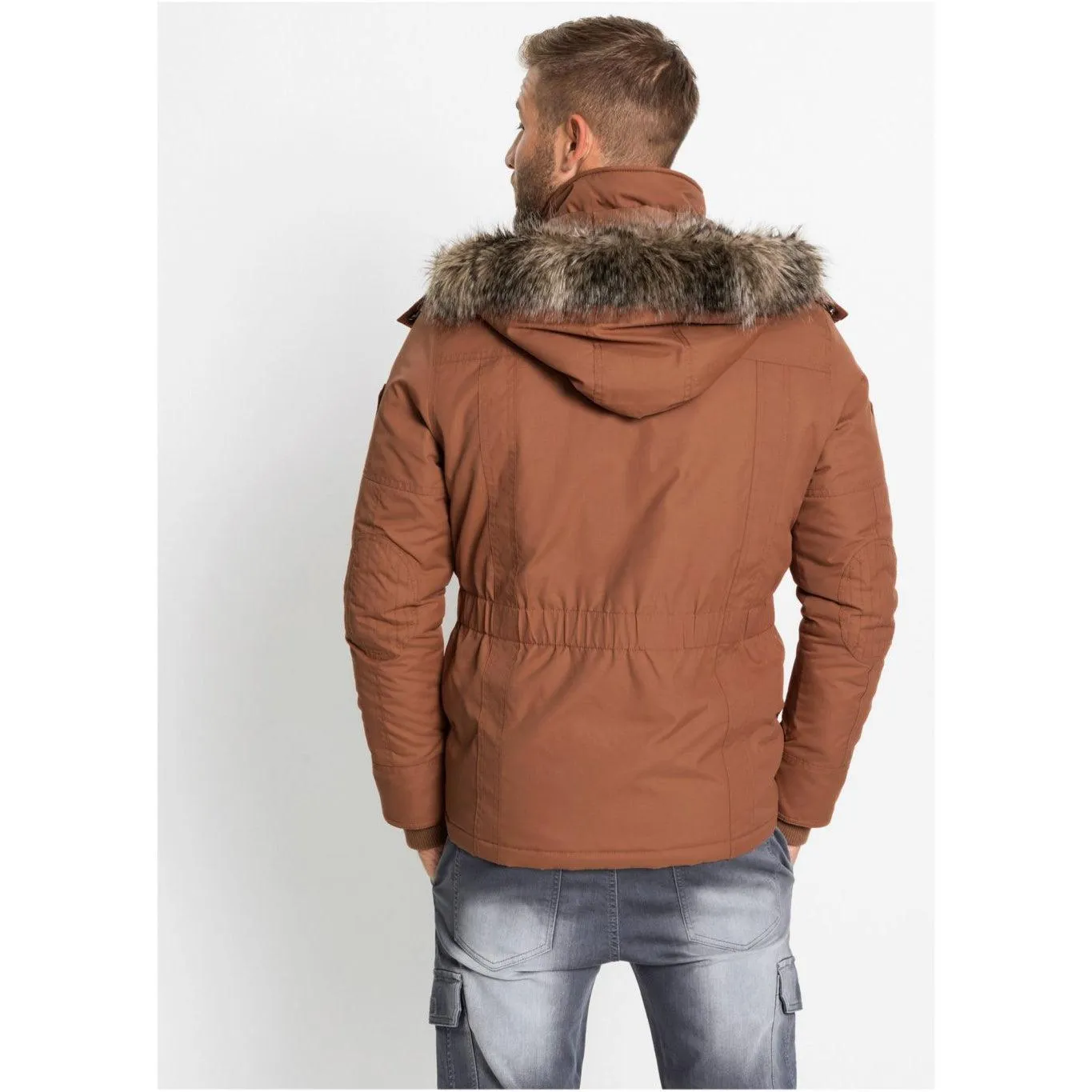 John Baner Hooded Jacket with Fur Trim Chestnut Size 48