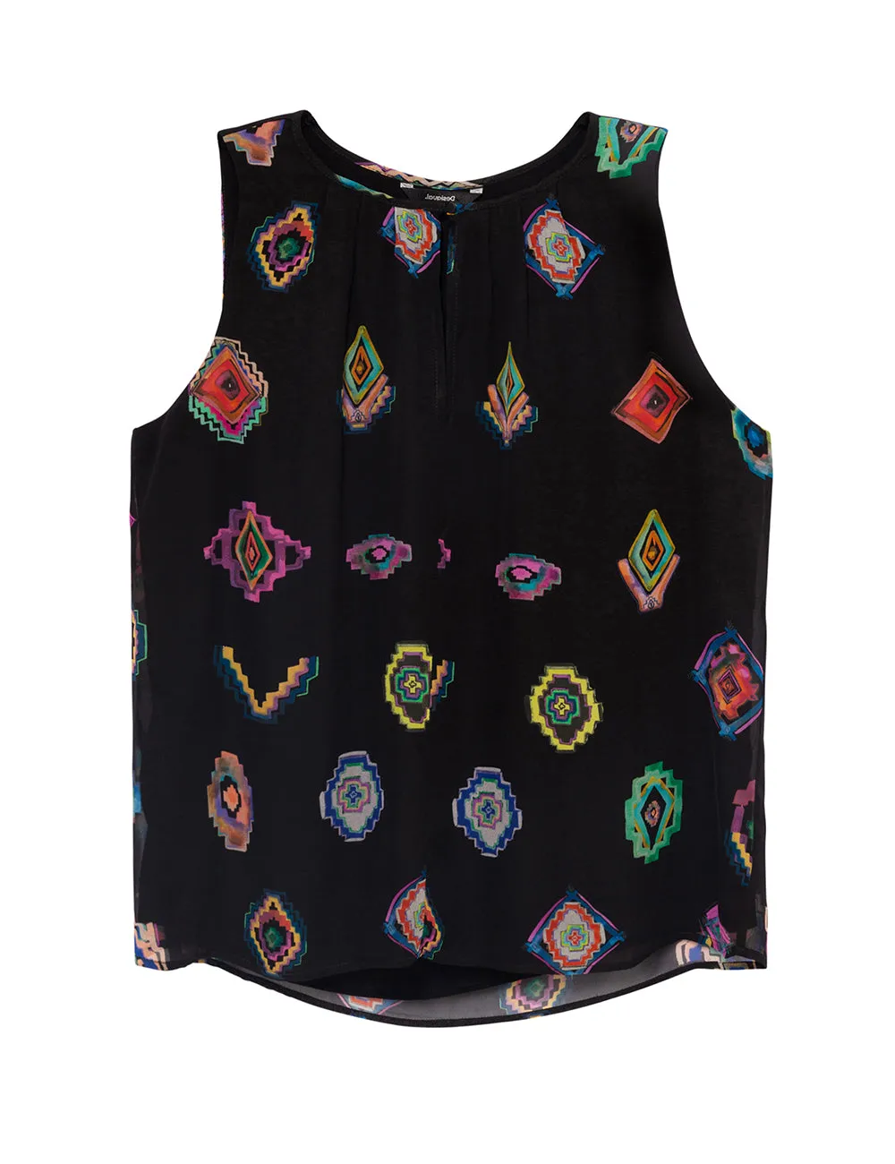 Julie Sleeveless Blouse Black with Multicoloured Geometric Print Desigual Style 20SWBW11