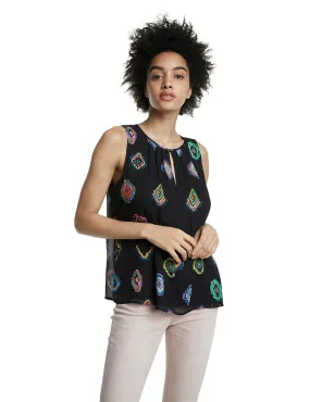 Julie Sleeveless Blouse Black with Multicoloured Geometric Print Desigual Style 20SWBW11