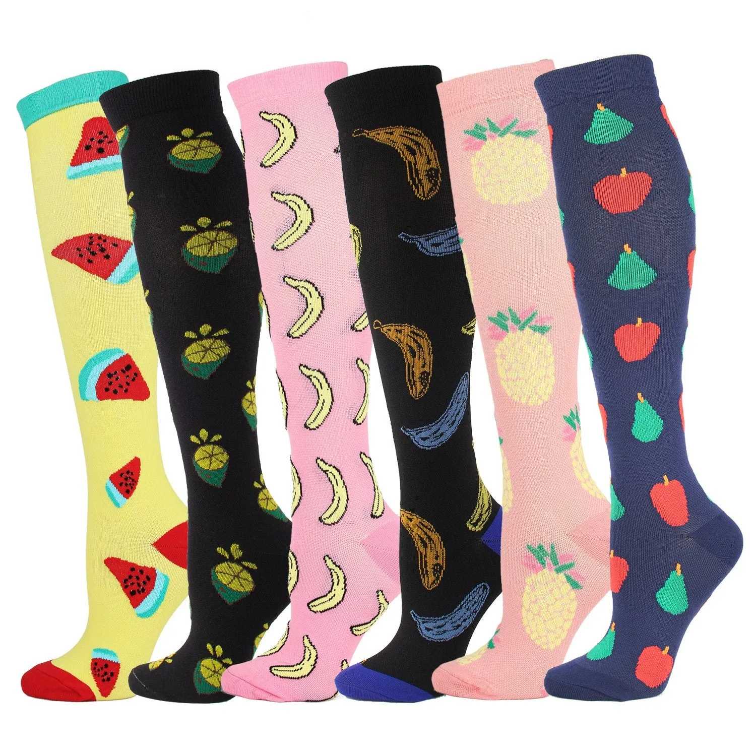 Knee-High Compression Socks Fruits Pattern Sports Nylon Stockings