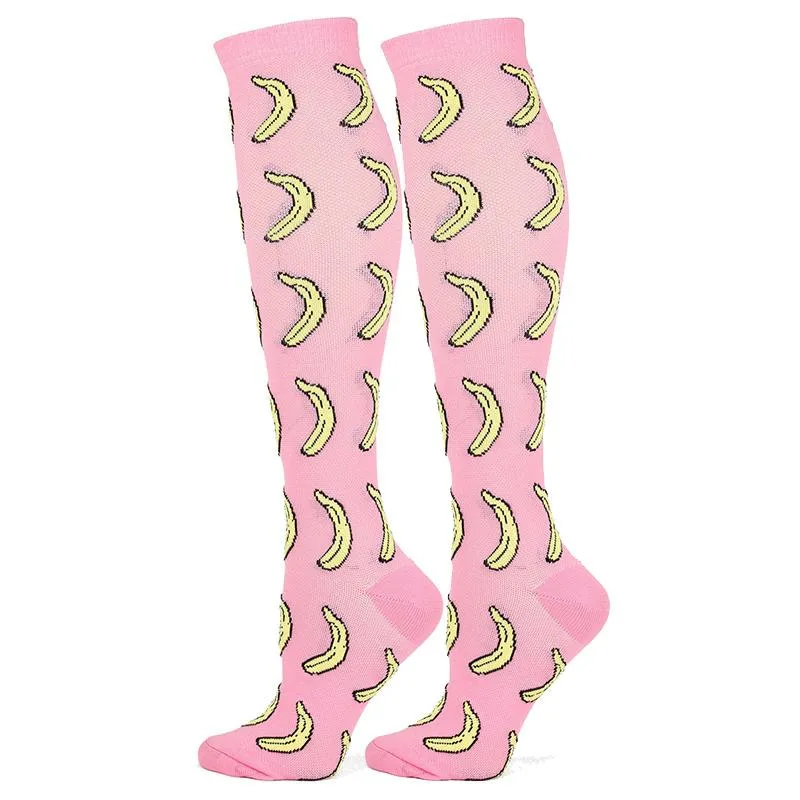 Knee-High Compression Socks Fruits Pattern Sports Nylon Stockings