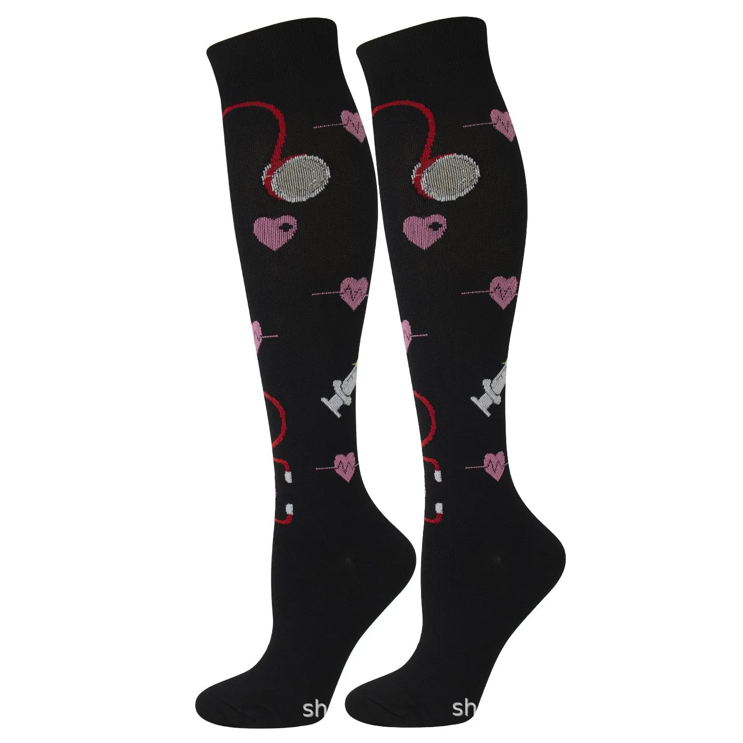 Knee-High Compression Socks Hospital Injector Pattern Sports Nylon Stockings