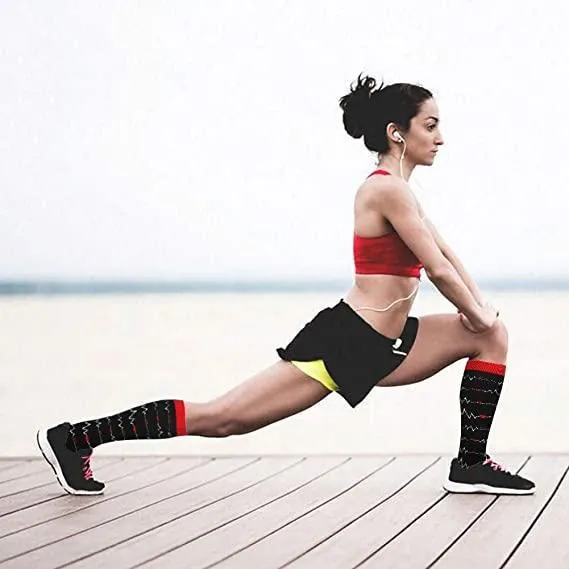 Knee-High Compression Socks Triangle Pattern Gray Sports Nylon Stockings