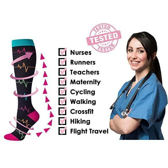 Knee-High Compression Socks Triangle Pattern Gray Sports Nylon Stockings