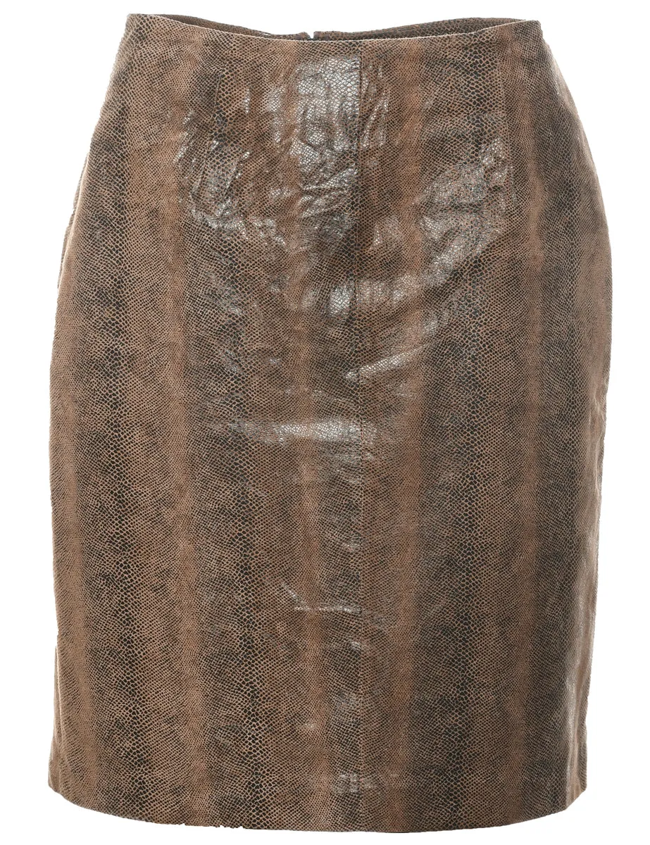 Leather Snakeskin Pattern Pencil Skirt - M