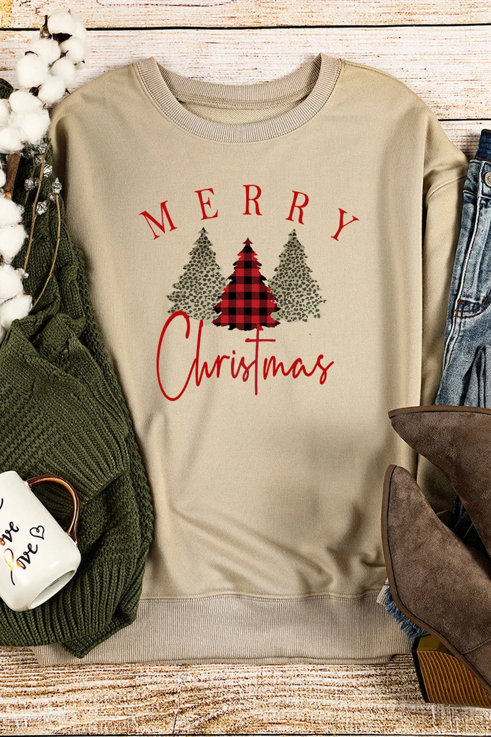 Leopard Plaid Tree Graphic Christmas Sweatshirt