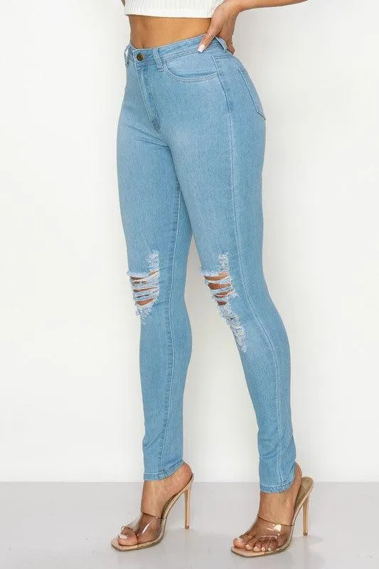 LO-202 High rise stretch ripped knee skinny jeans