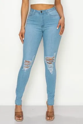 LO-202 High rise stretch ripped knee skinny jeans