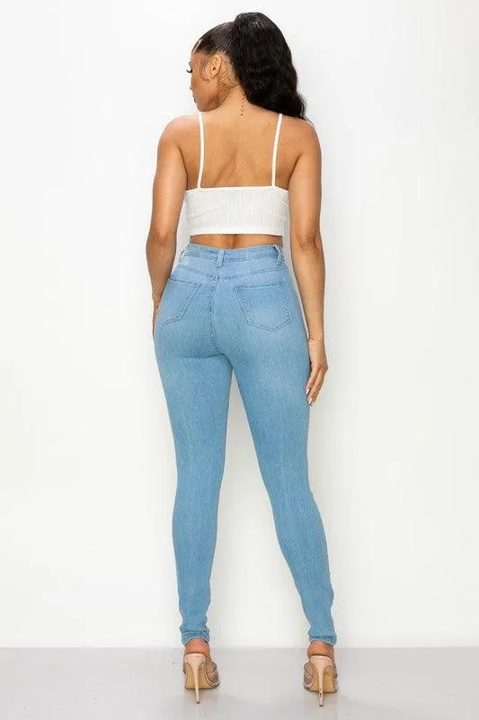 LO-202 High rise stretch ripped knee skinny jeans