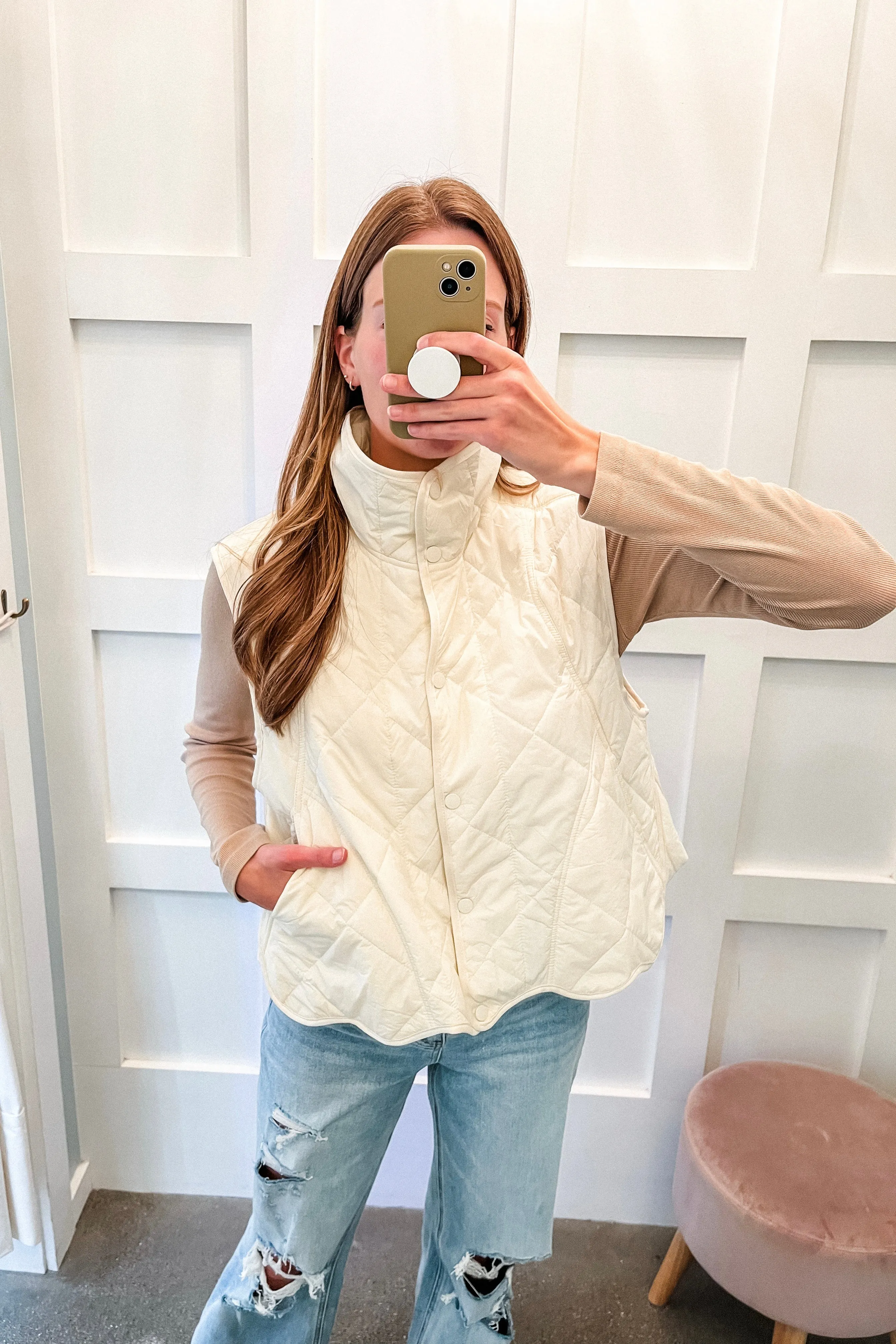 Lyla Lightweight Quilted Vest-Cream-FINAL SALE