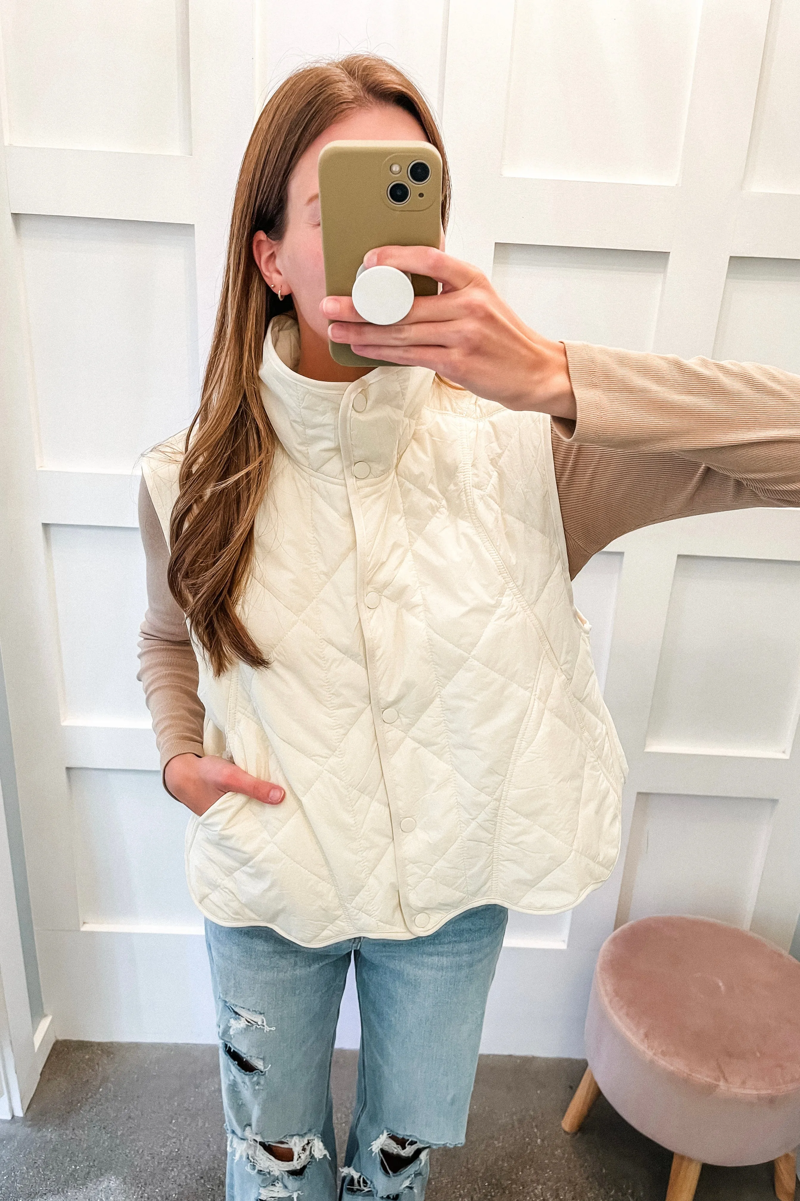 Lyla Lightweight Quilted Vest-Cream-FINAL SALE