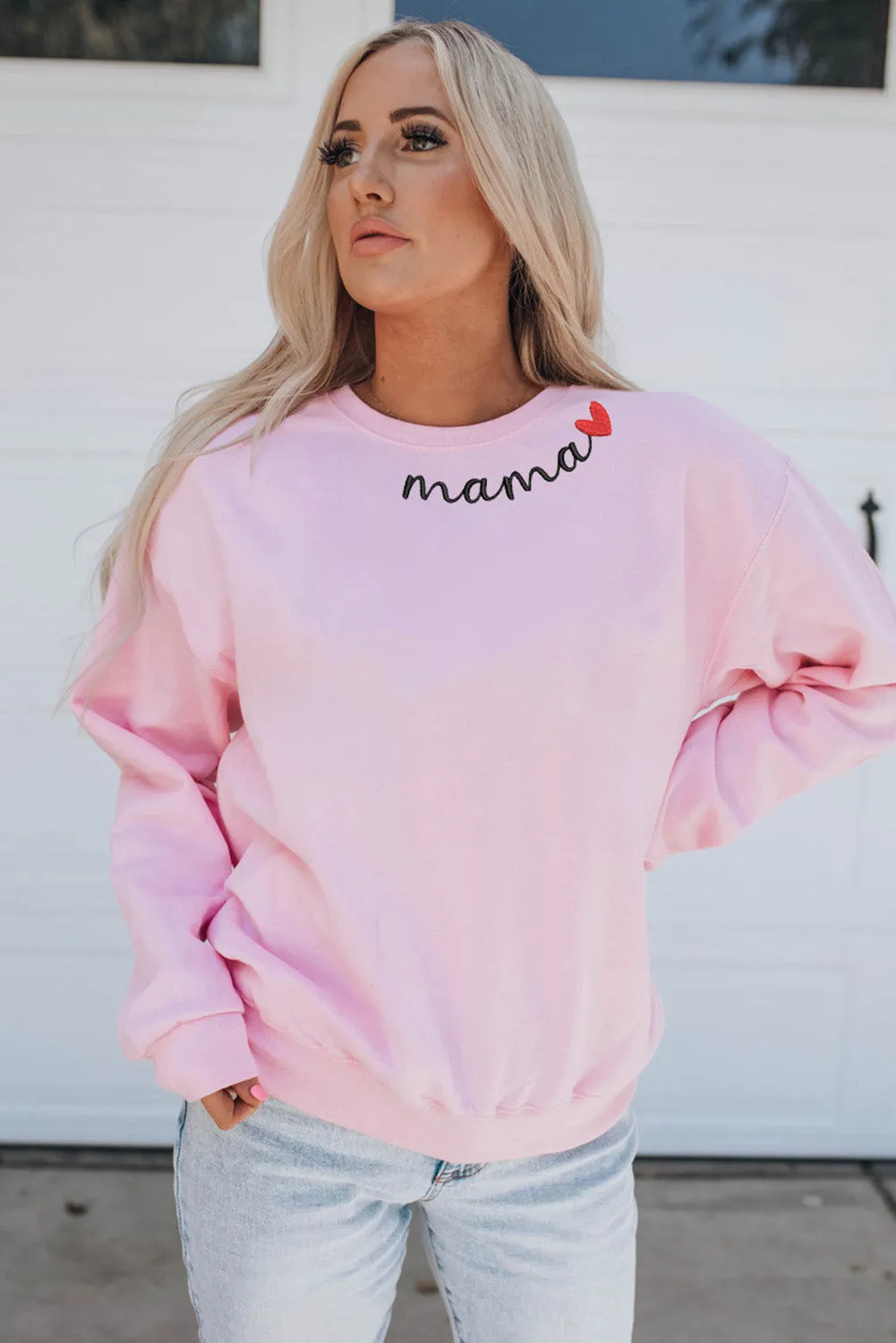 mama Heart Embroidery Decor Sweatshirt