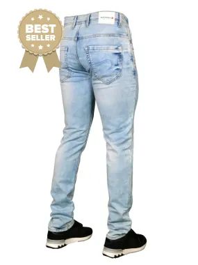 MENS JEANS: LIGHT BLUE FADED REGULAR DENIM JEANS BY BURK HEDGES