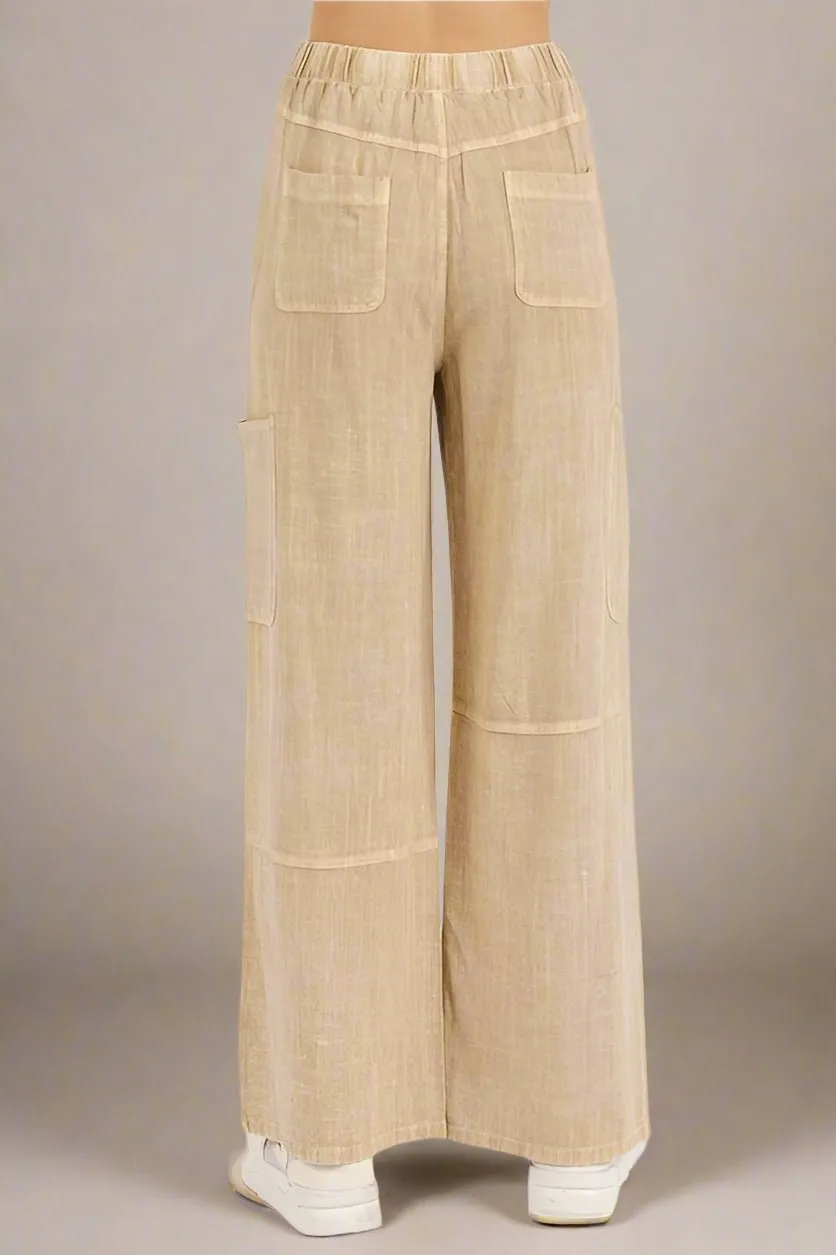 Mineral Wash Drawstring Waist Pants in Sand
