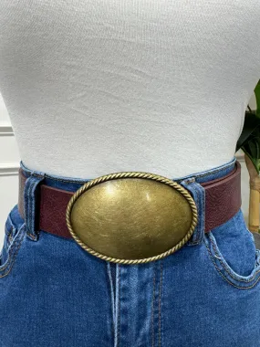 Nara - Dark Brown Leather Belt with Large Gold Buckle