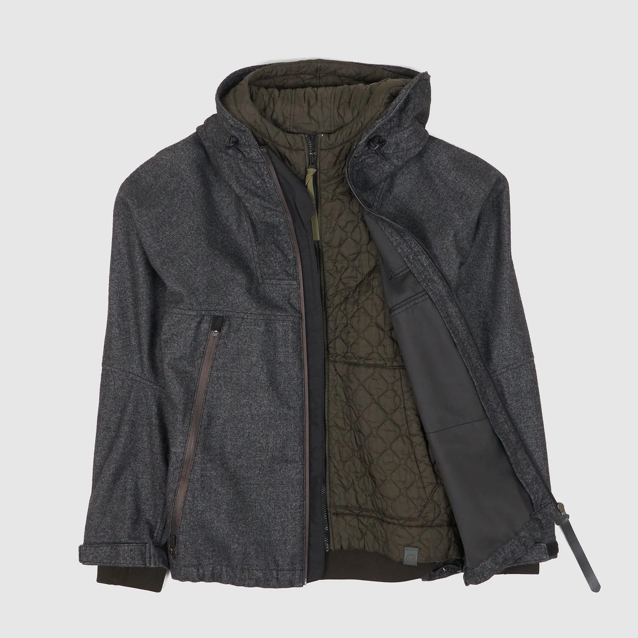 NemeN Short Wool Blend Hooded Short Parka with Removable Liner