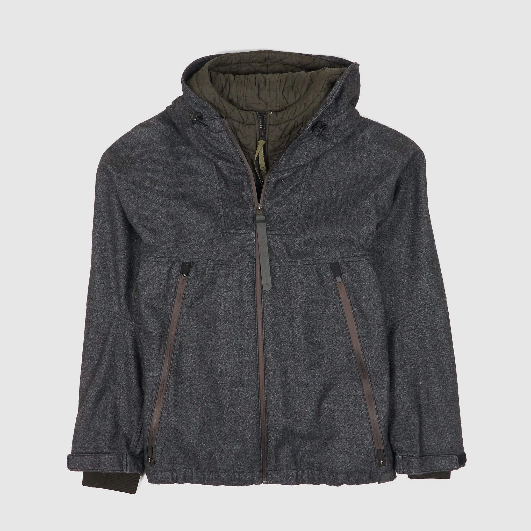 NemeN Short Wool Blend Hooded Short Parka with Removable Liner