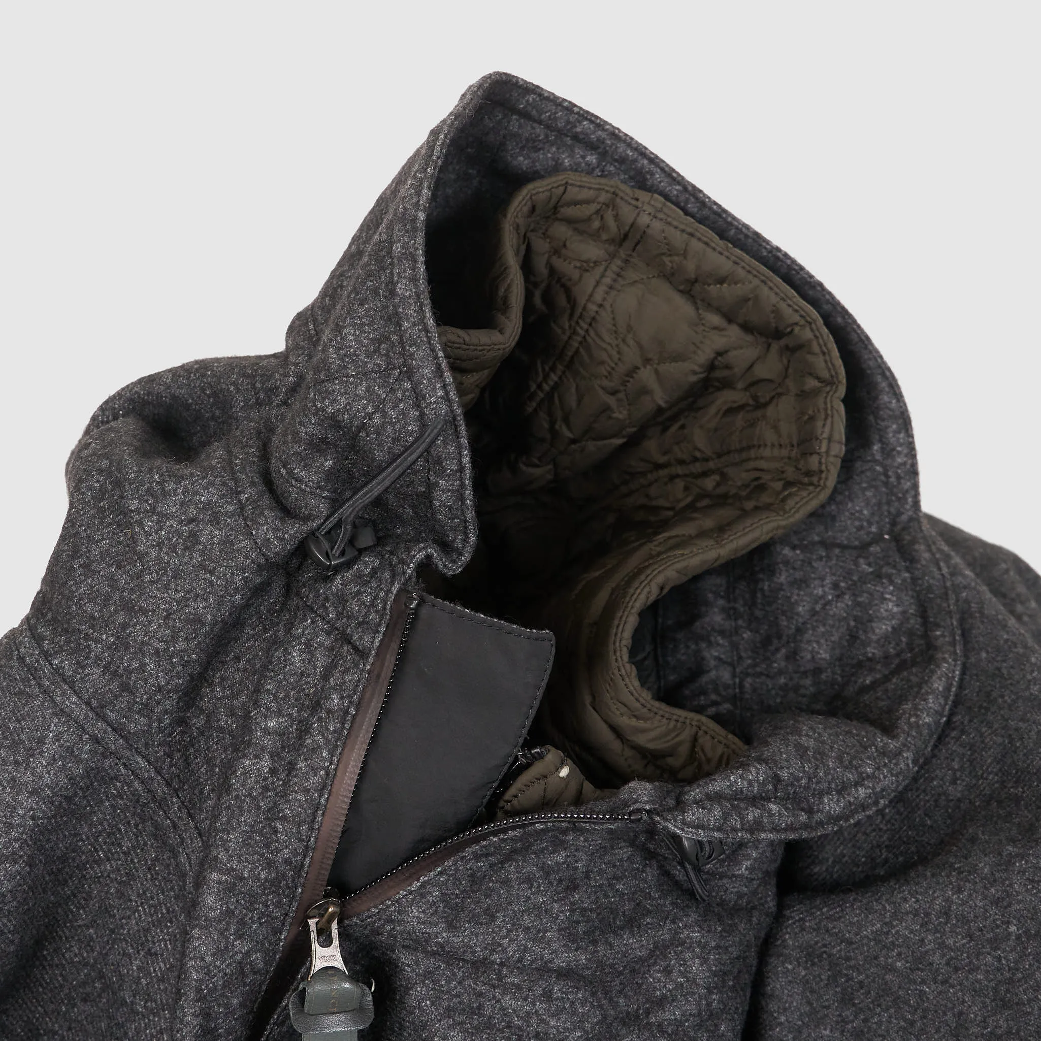 NemeN Short Wool Blend Hooded Short Parka with Removable Liner