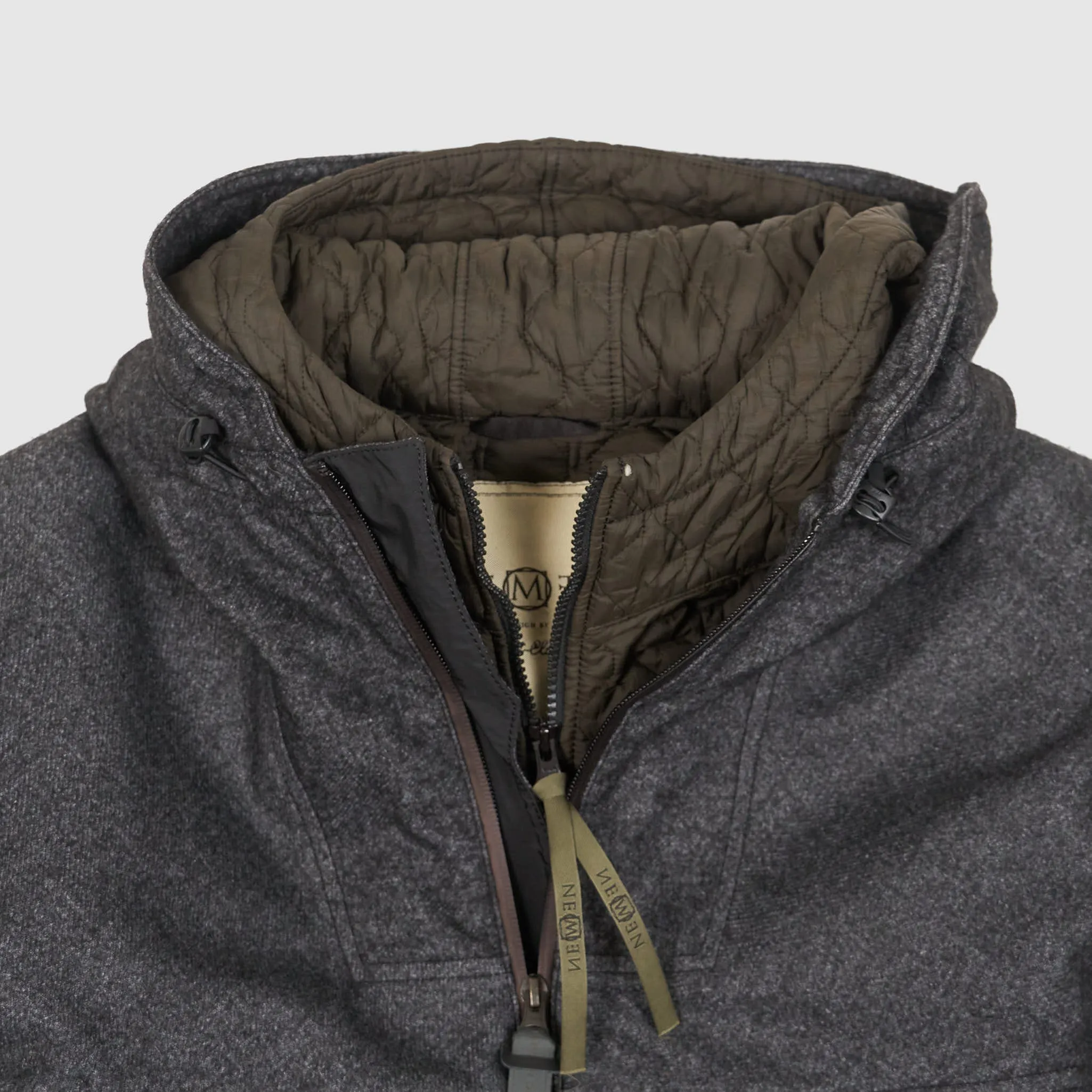 NemeN Short Wool Blend Hooded Short Parka with Removable Liner