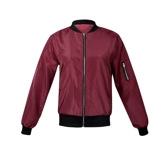 NEWEAR Women Casual Bomber Jacket Coat Autumn Winter Windbreaker Tops Long Sleeve Fashion Stand Collar Jackets Slim Zipper Coats